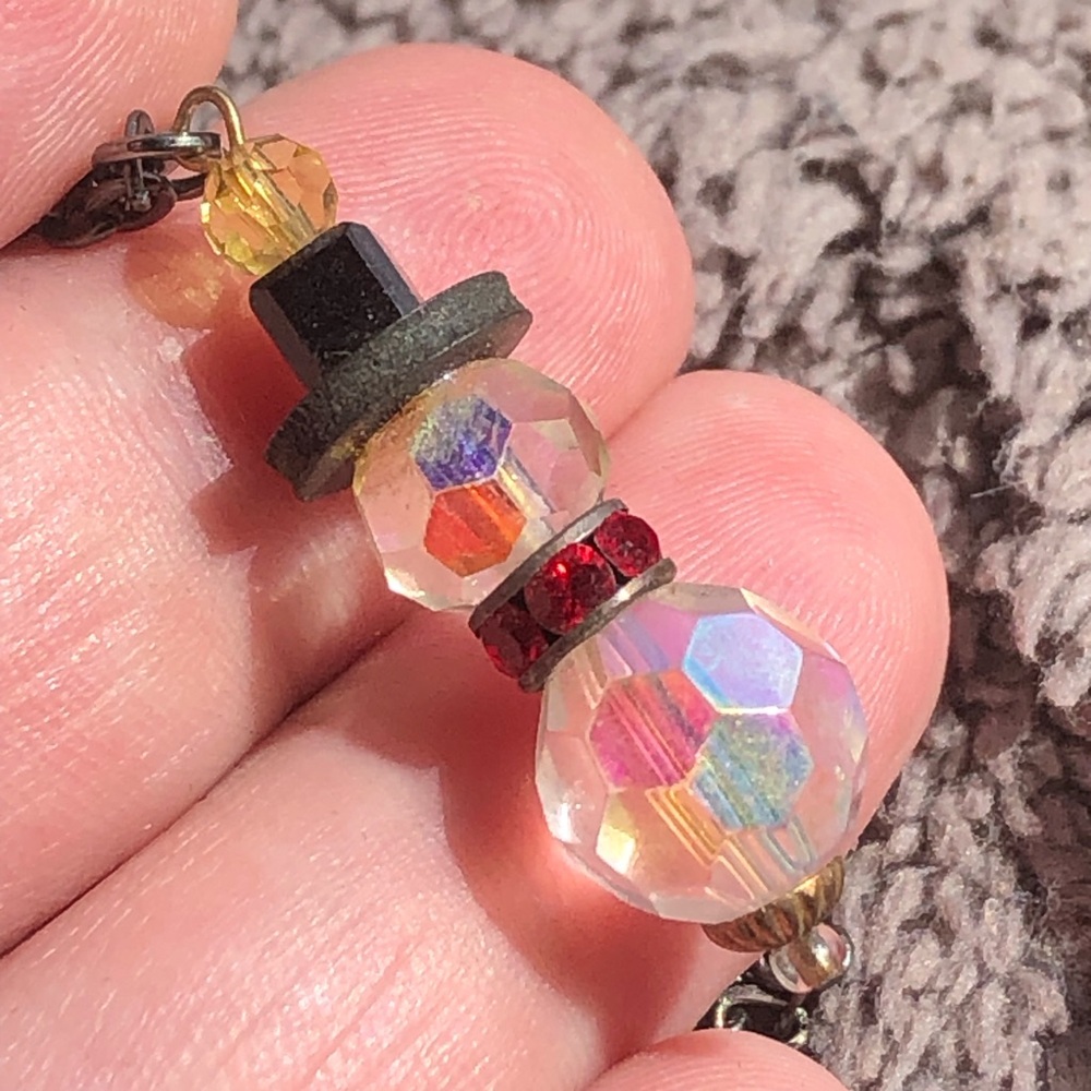 Hand crafted crystal snowman pendant on chain necklace